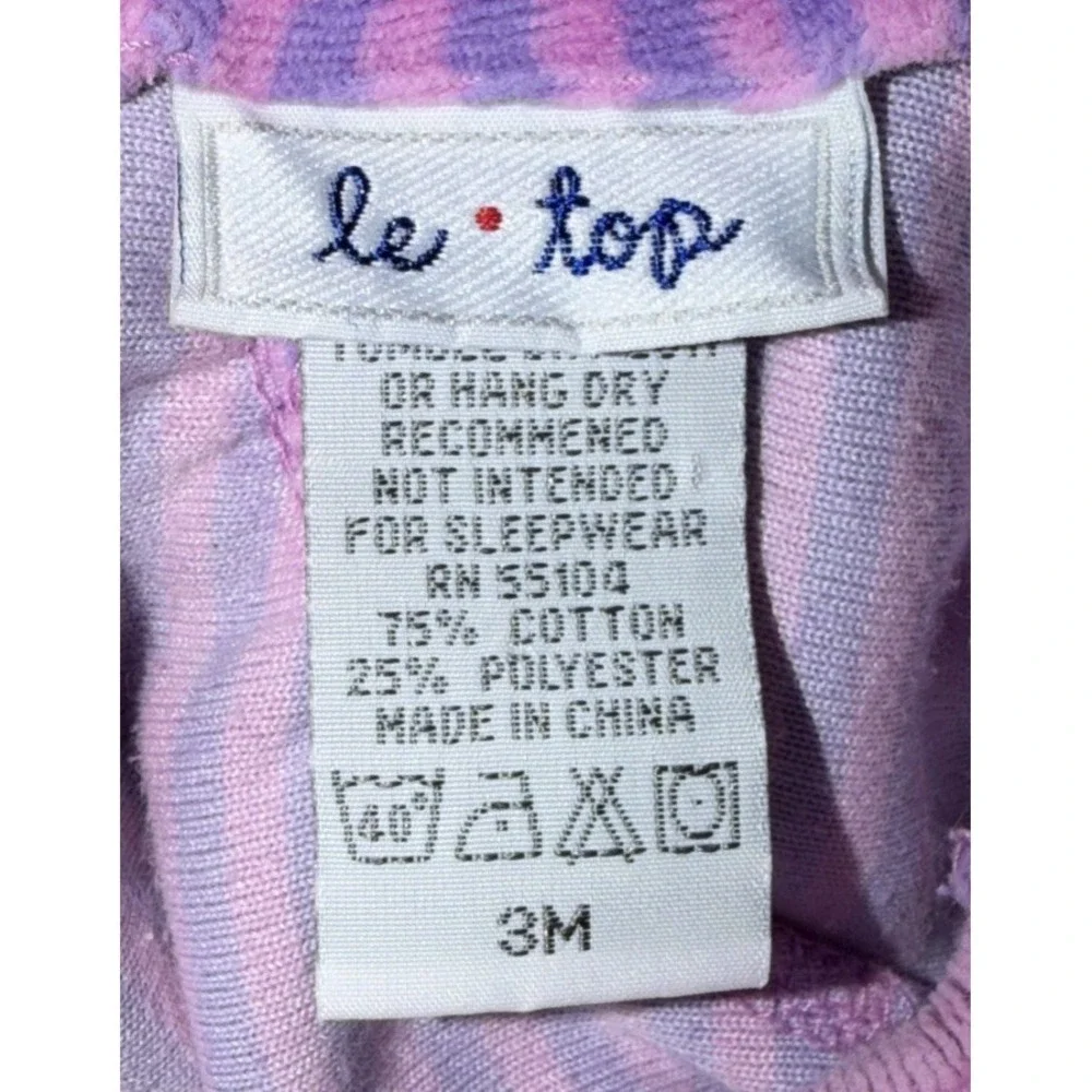 Le Top Baby Girl 3M Pink Purple Stripe Velour Footed Romper Ballerina Cats Vtg‎